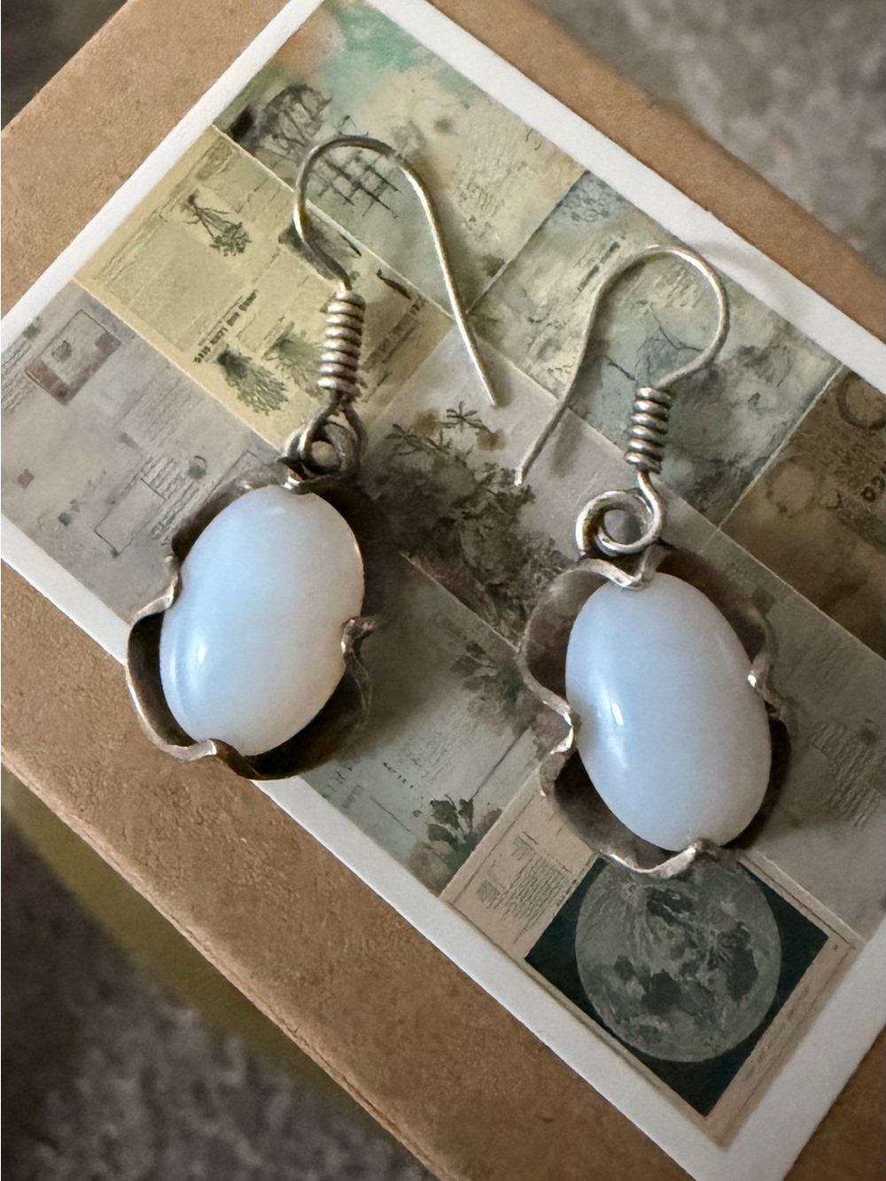Vintage Sterling Silver White Stone Drop Earrings - Women Jewelry